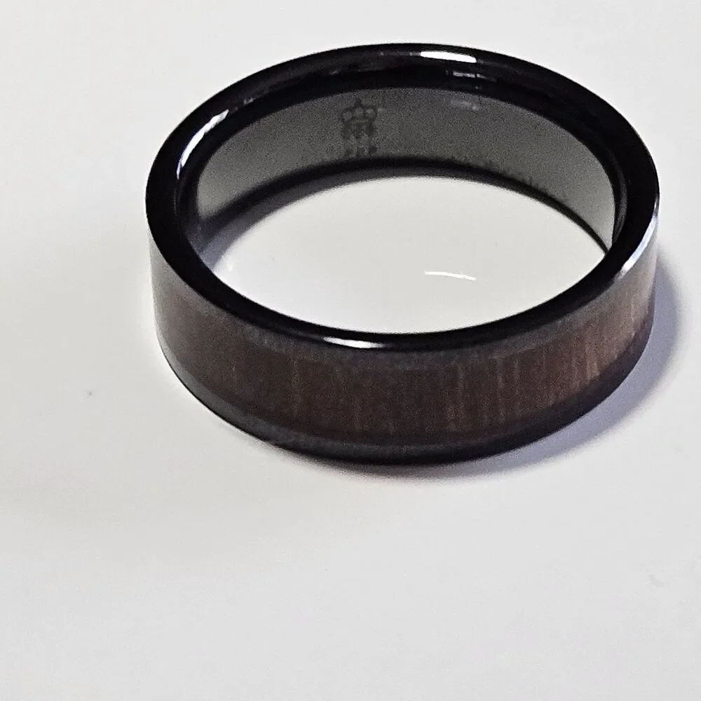 Three Keys Black With Wood Grain Look Men's Ring Size 13.5